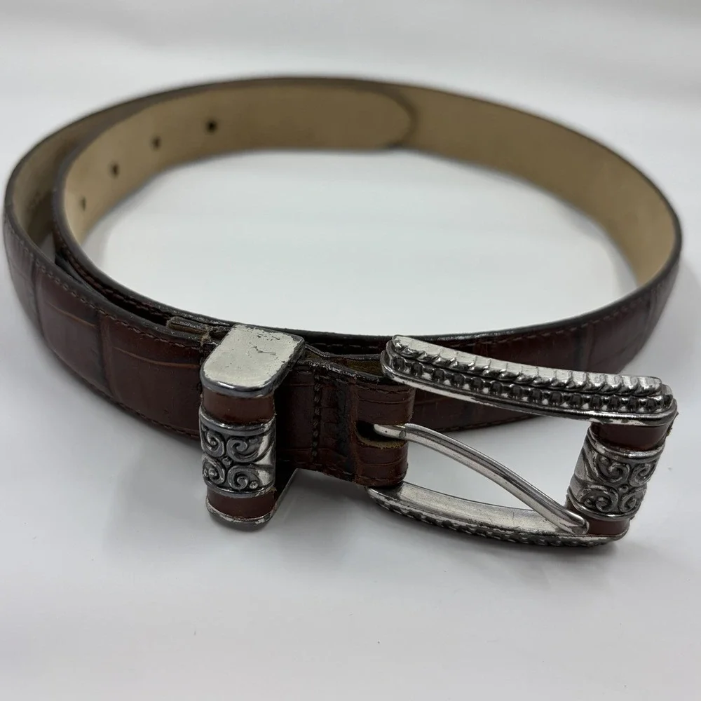 Brighton Belt Brown Croc Embossed Leather 42607  VTG Size S 28 Skinny
